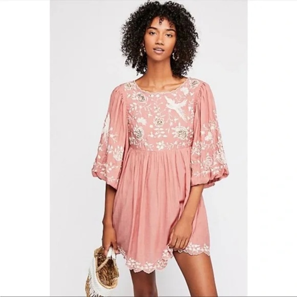 Free People Coral Pink Embroidered Dress Size 10